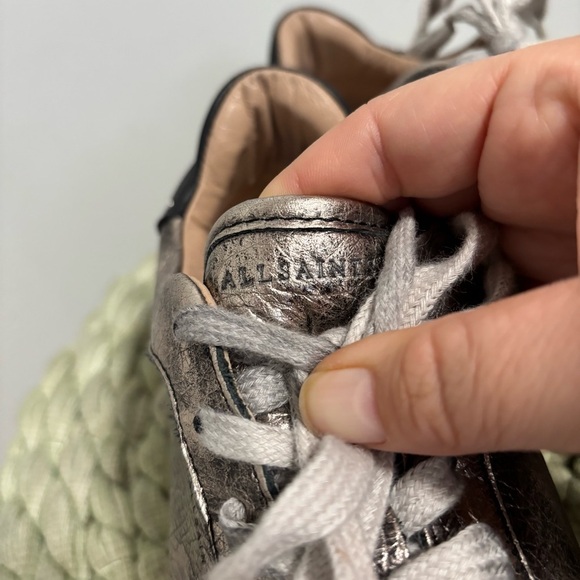 All Saints Sheer Stud Gun Metal Gold/Black Metallic Distressed Retro Sneakers - Picture 6 of 11